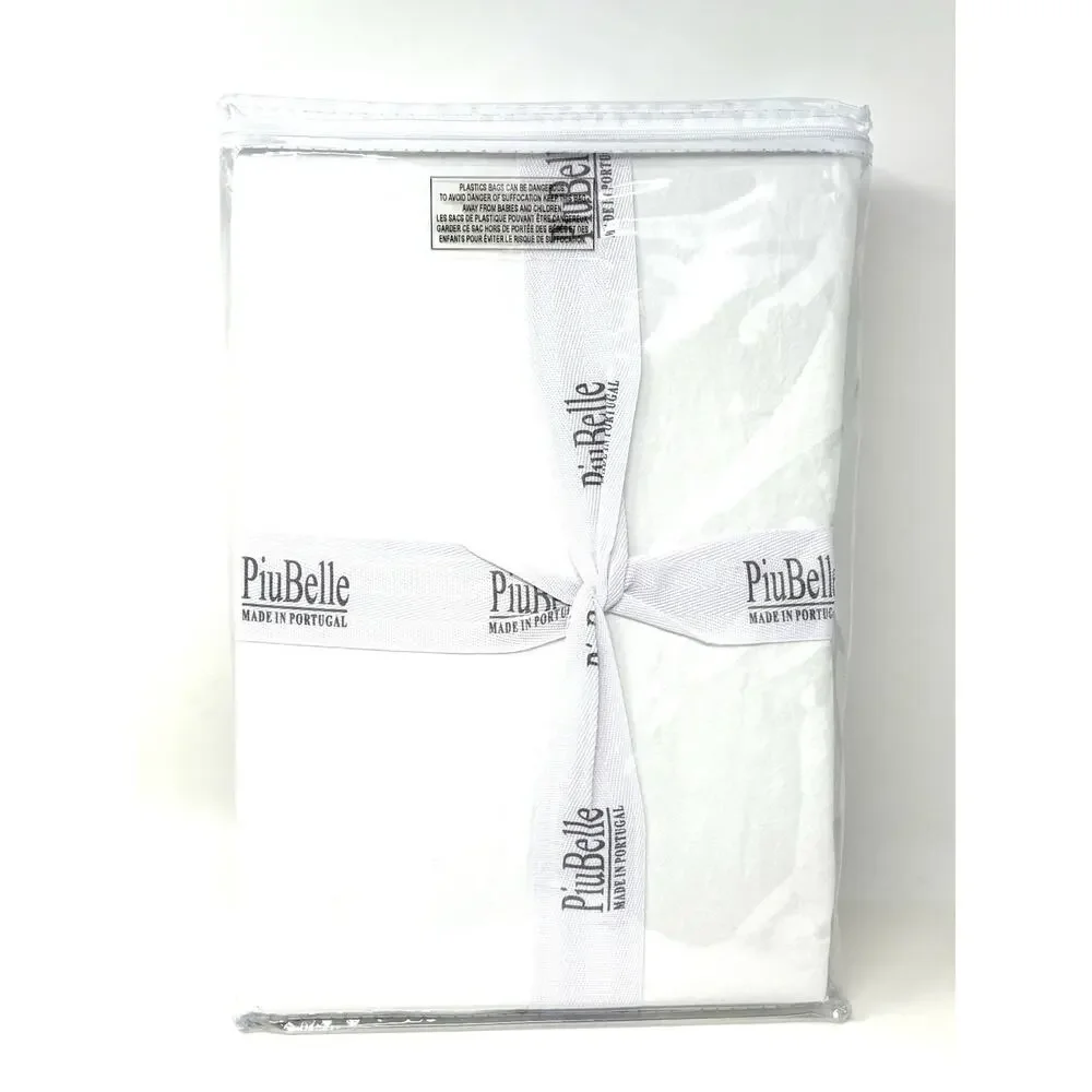 PiuBelle White Queen Sheet Set 100% Cotton Crochet Border Trim NWT Portugal
